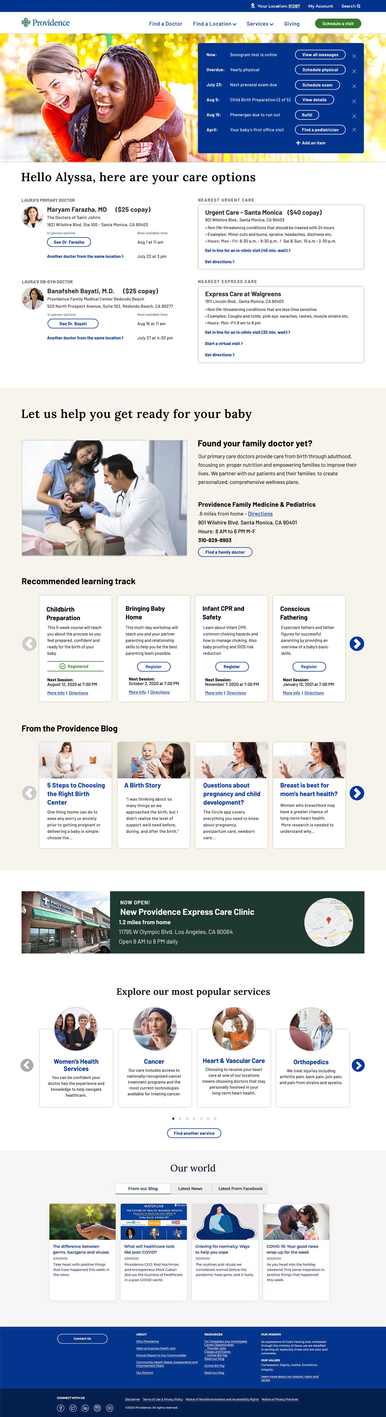 Providence home page personalization design idea