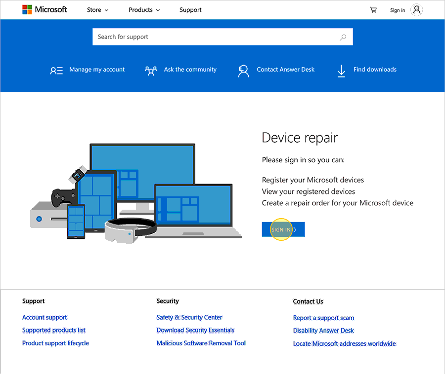 Microsoft device repair animation
